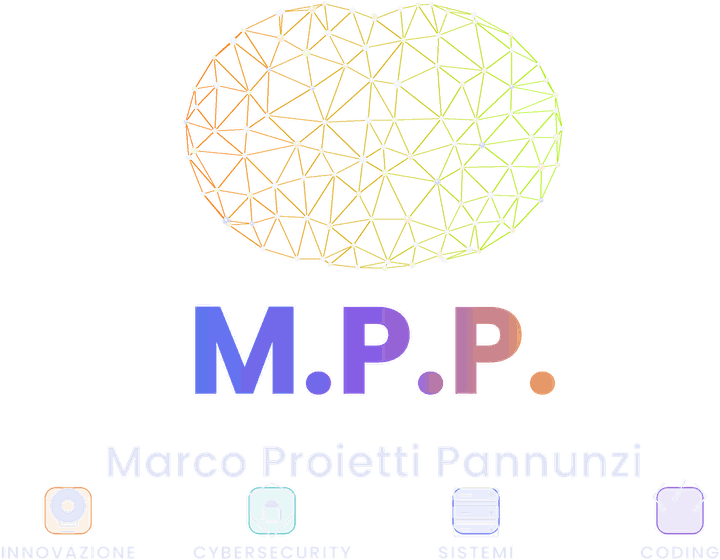 Logo M.P.P. &mdash; Marco Proietti Pannunzi. Quattro aree: innovazione, cybersecurity, sistemi, coding.